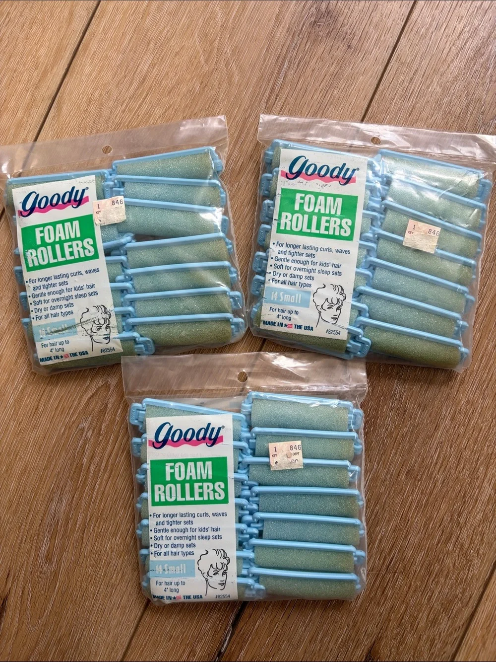 Vtg Goody Small Foam Hair Rollers 14Pc DISCOLORED Model 82554 Made USA Lot Of 3
